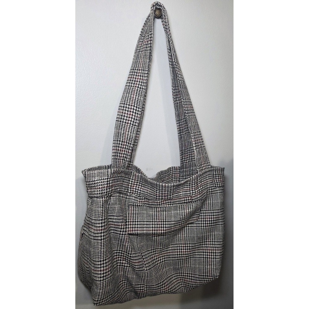 2K Style Plaid Shoulder Tote Bag Grunge Dark Academia Black White Red
